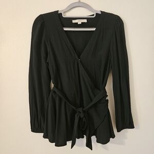 LOFT Black 3/4 Sleeve Wrap Top Size XS